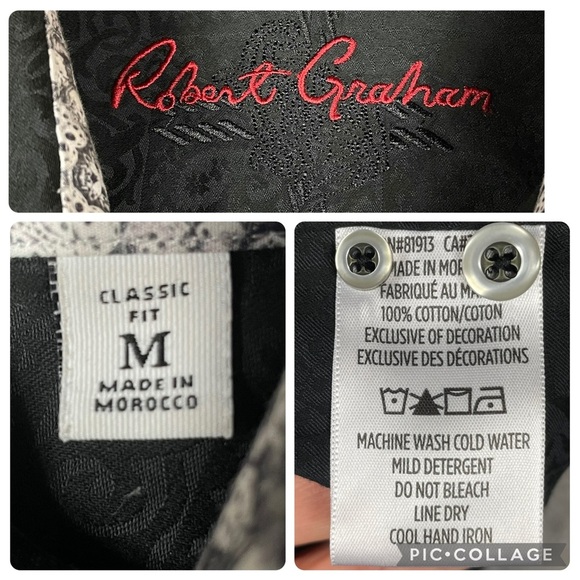 Robert Graham Black on Black Windsor Paisley Jacquard Flip Cuff Classic Shirt M - Picture 4 of 16